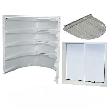 Egress window kits to comply with IRC 2024 code, complete with modular window well, sliding window and well cover.  